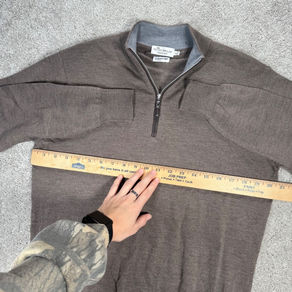 Peter Millar Crown Soft Mens M Brown Merino Silk 1/4 Zip Pullover Sweater READ - Picture 6 of 11